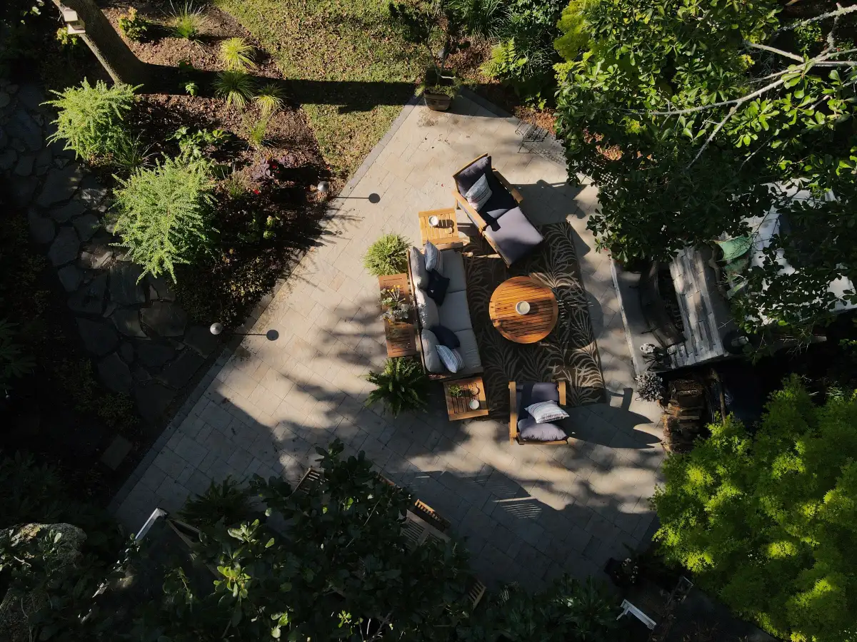 Custom water feature with natural stone in luxury coastal NC landscape