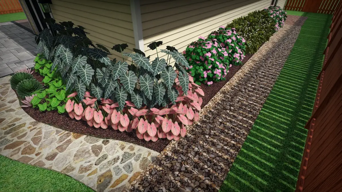 3D landscape design render of a coastal NC backyard